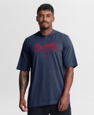 Men's Navy Atlanta Braves Arched Wordmark Tri-Blend Hooded T-Shirt