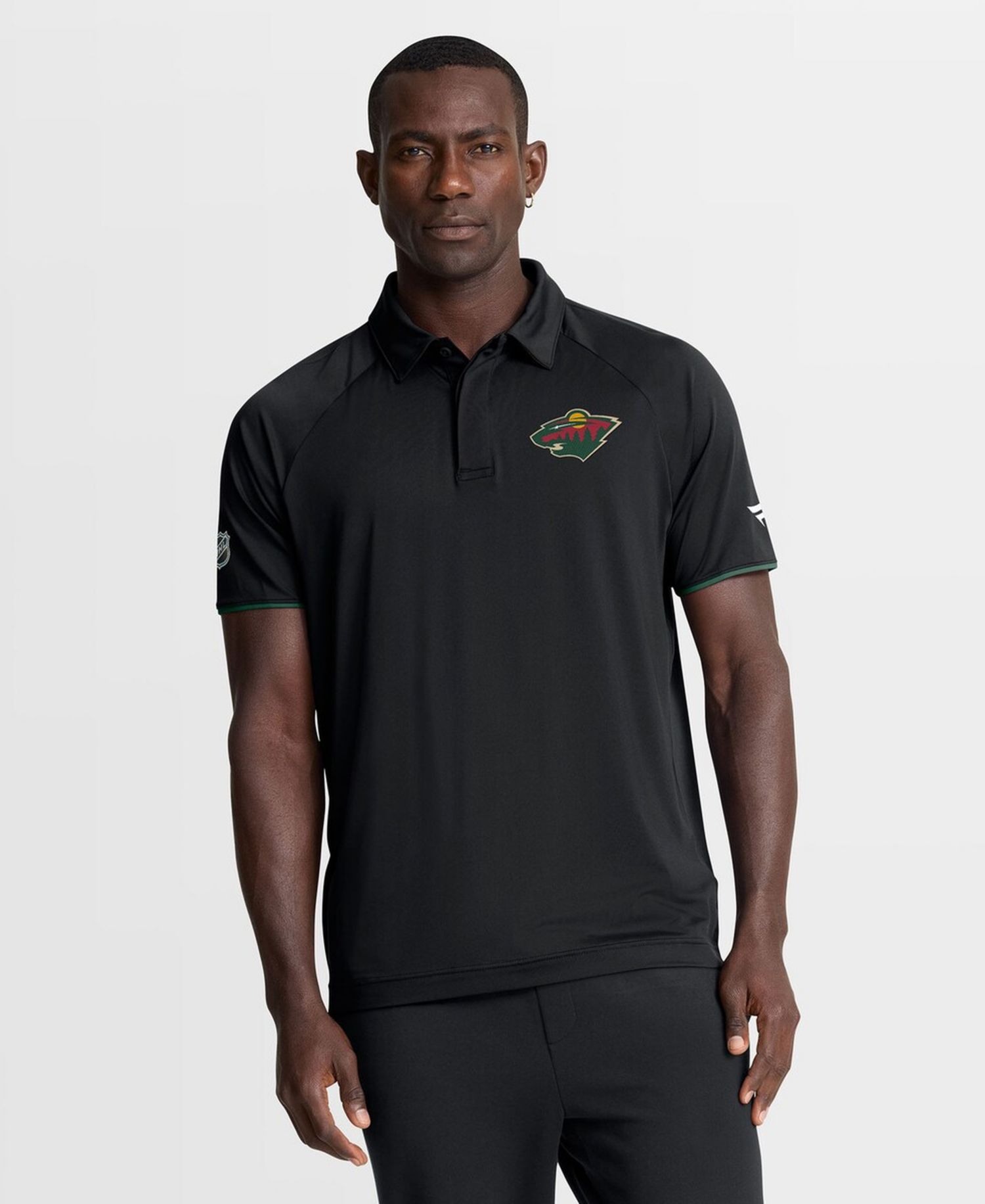 Men's Black Minnesota Wild Authentic Pro Rink Raglan Polo Shirt