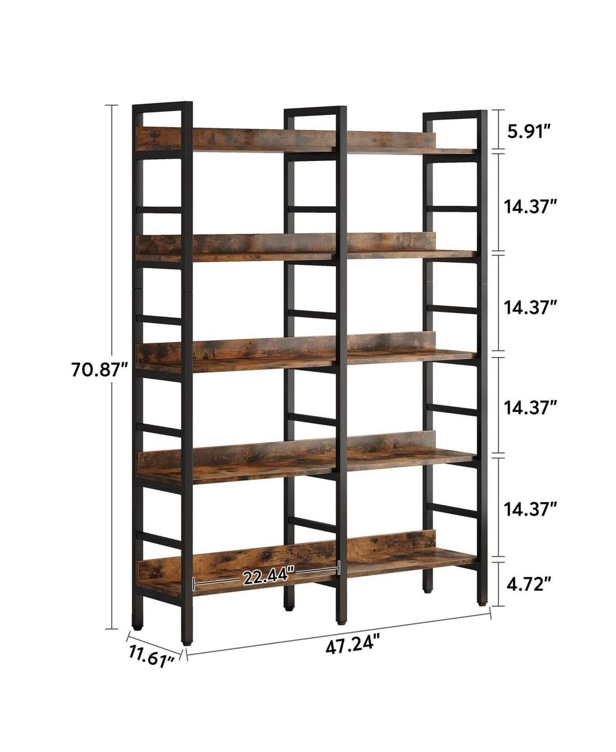 Slickblue 5 Tier Double Wide Bookshelf with Open Storage Shelves