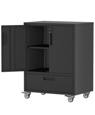 40"H Rolling Tool Cart - Mobile Storage Cabinet with Locking Doors and Bottom Drawer