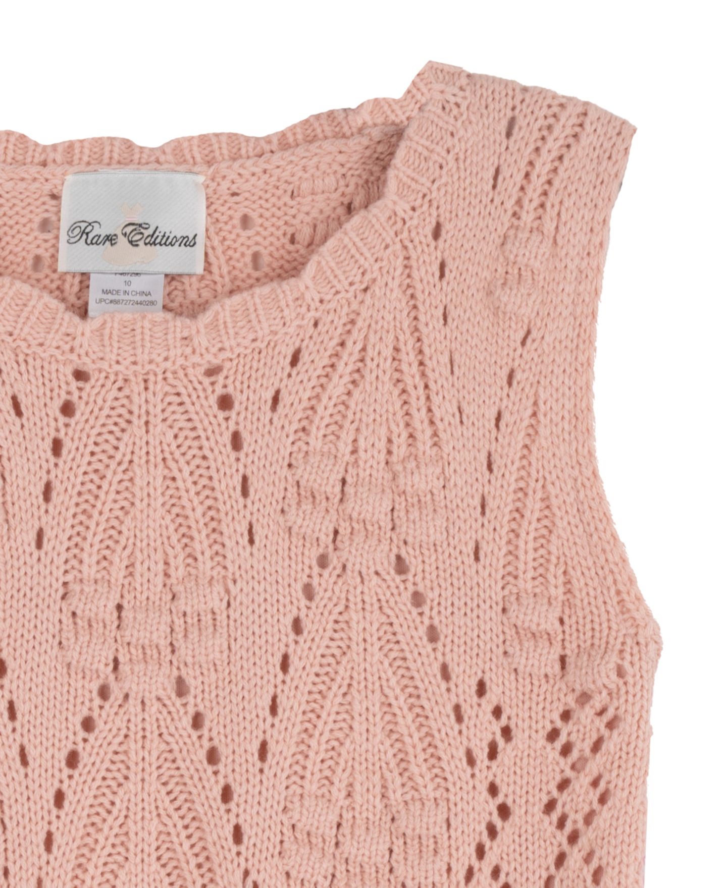 Комплект Rare Editions Floral Crochet Sweater Vest and Tiered Skort, 2-Piece Set для девочек, цвет: Пудровый — фото 3