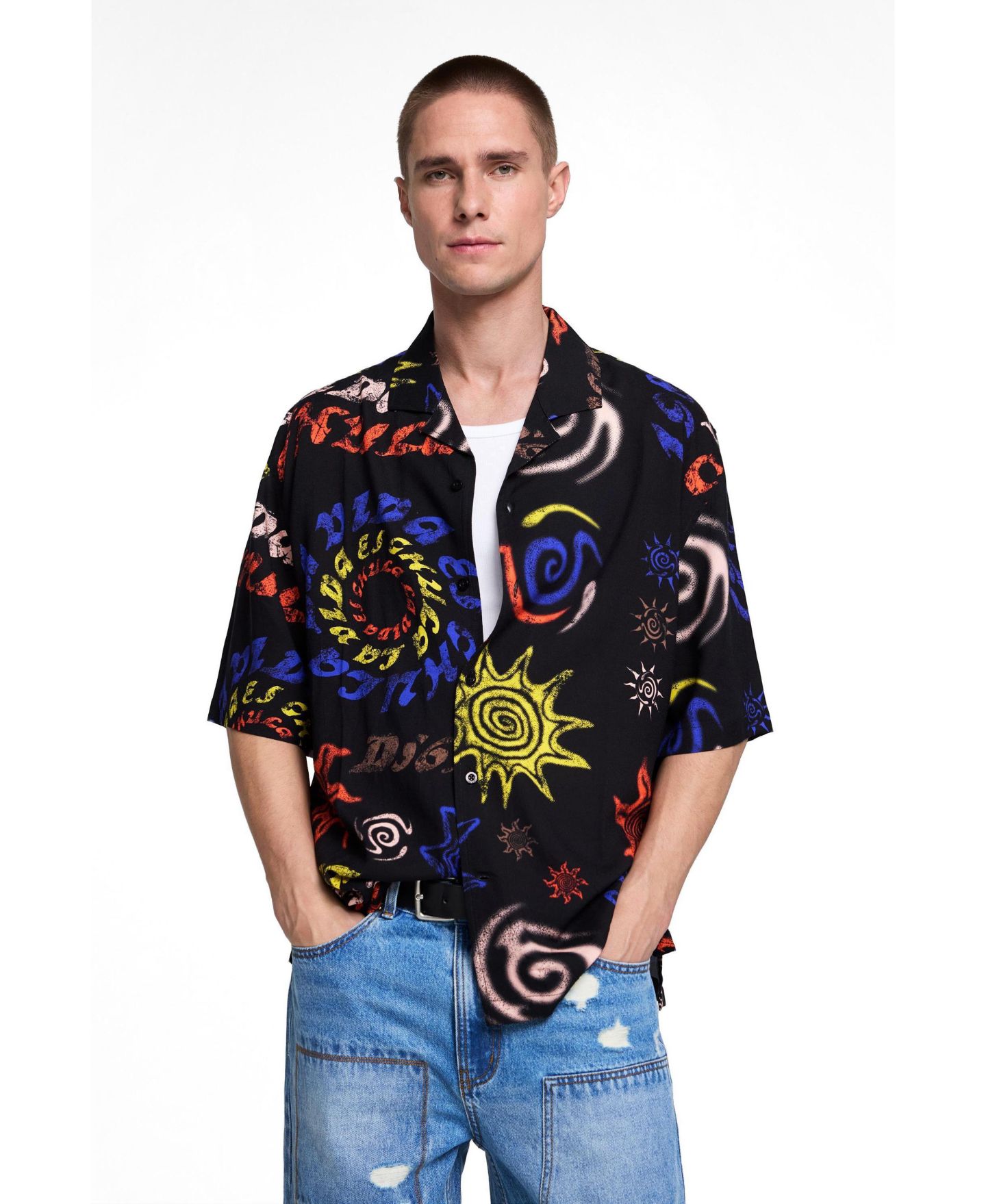 Мужская рубашка Desigual Tribal Printed, цвет: Тёмный синий — фото 1