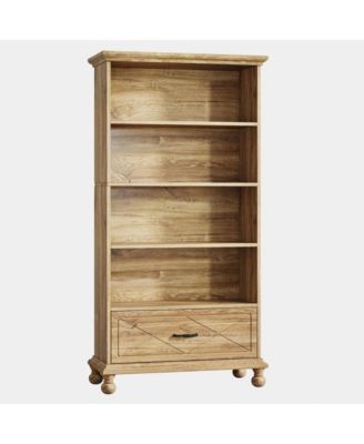 5 Shelf Bookcase with Drawer 71 Inch Bookshelf Wood Legs