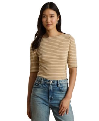 Petite Striped Boat Neck T-Shirt