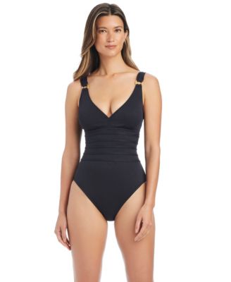 Women's Pull-On V-Neck One-Piece Swimsuit