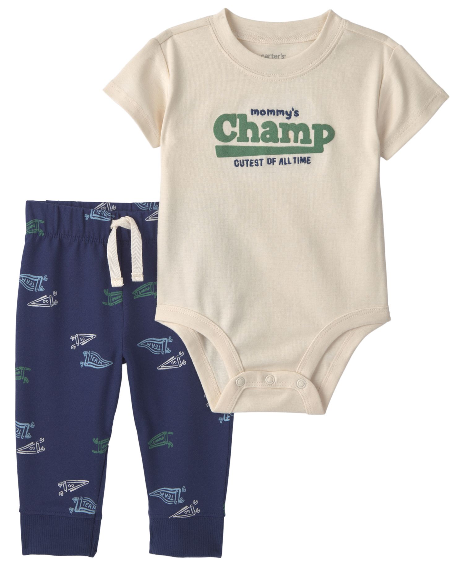 Baby Boys' Mommy's Champ Pennant French Terry Bodysuit and Pant, 2-Piece Set