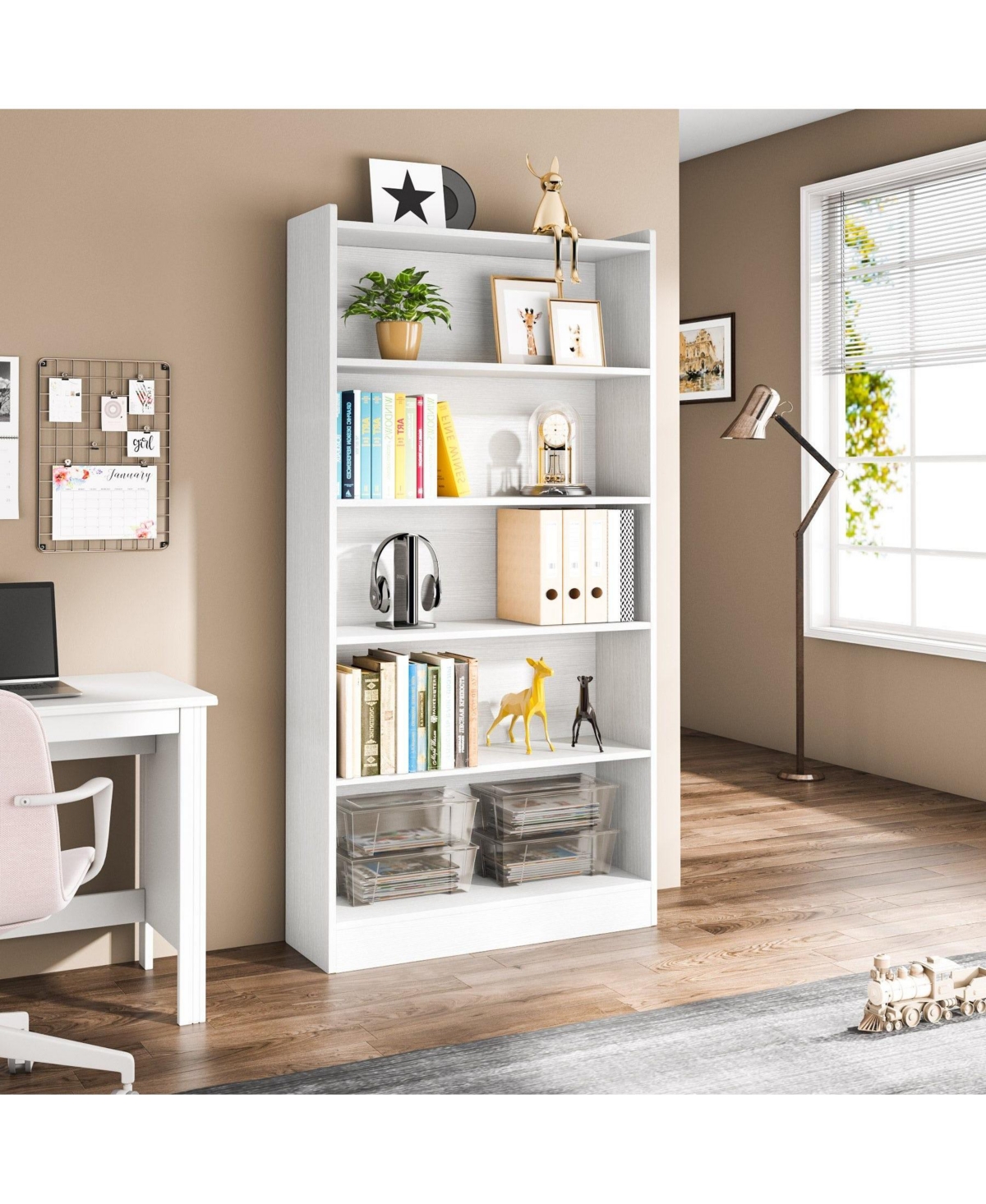 Slickblue Spacious Wood Bookshelf with 5 Open Shelves for Home Organization