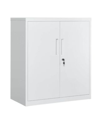 35 Inch Metal Storage Cabinet with Lockable Doors and 2 Adjustable Shelves for Garage or Office