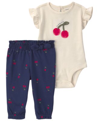 Baby Girls' Cherry Short-Sleeve Bodysuit and Pant, 2-Piece Set 