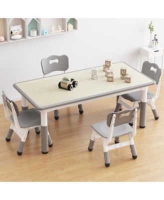 Height Adjustable Kids Table with 4 Chairs, Graffiti Tabletop, Anti-Slip Legs, Arts and Crafts Furniture, Home, Daycare, Classroom