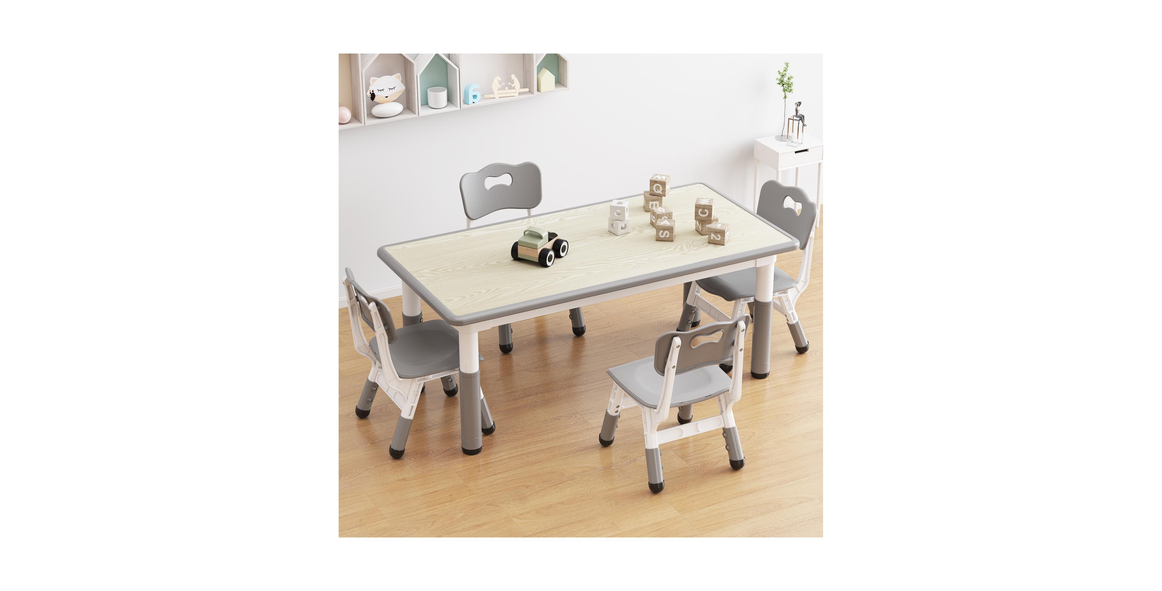 homfan Height Adjustable Kids Table with 4 Chairs, Graffiti Tabletop, Anti-Slip Legs, Arts and Crafts Furniture, Home, Daycare, Classroom