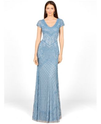 Women's Beaded Cap Sleeve Gown With V-Neckline