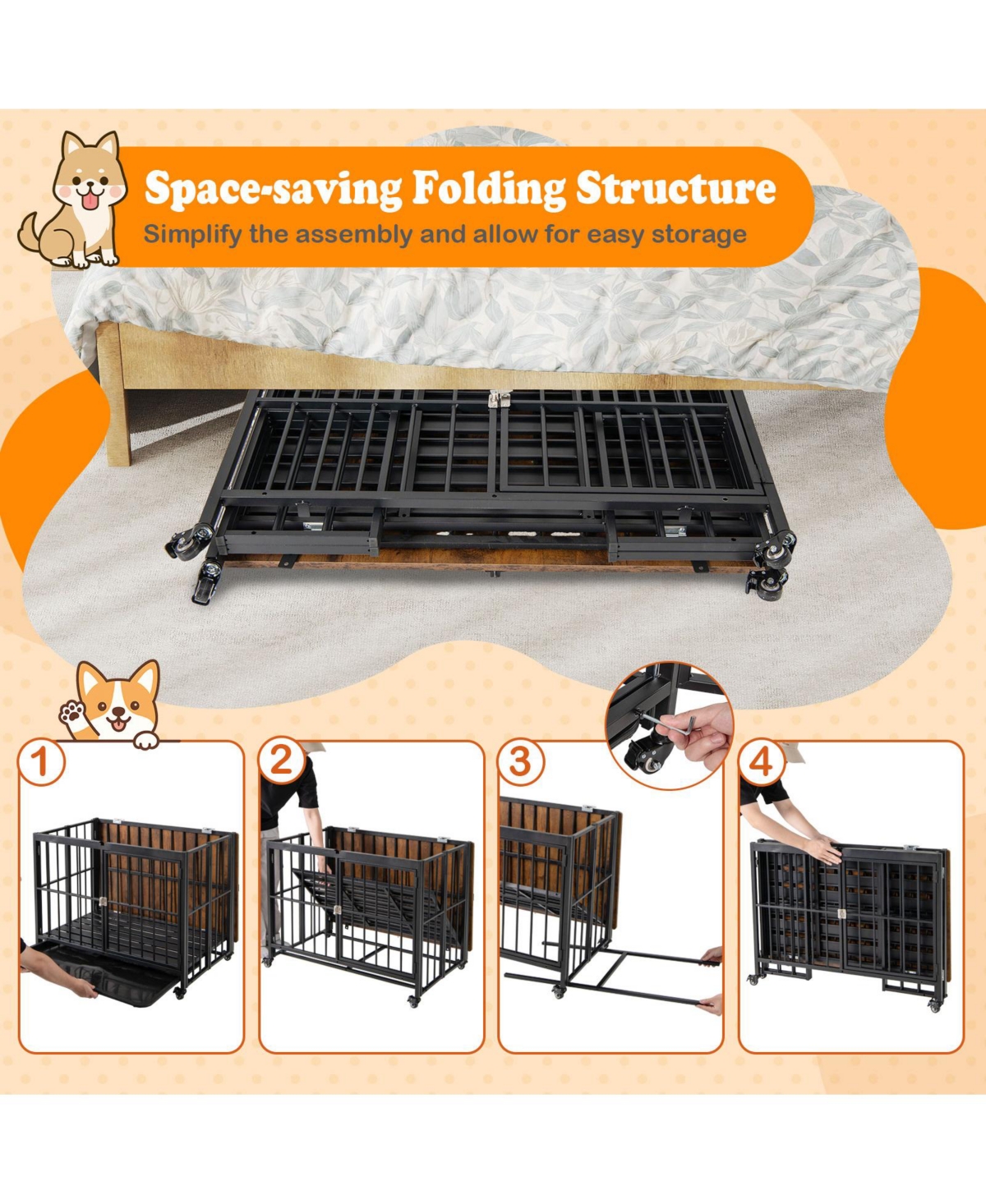 Cozito Foldable Dog Crate Furniture with Removable Tray and Lockable Door