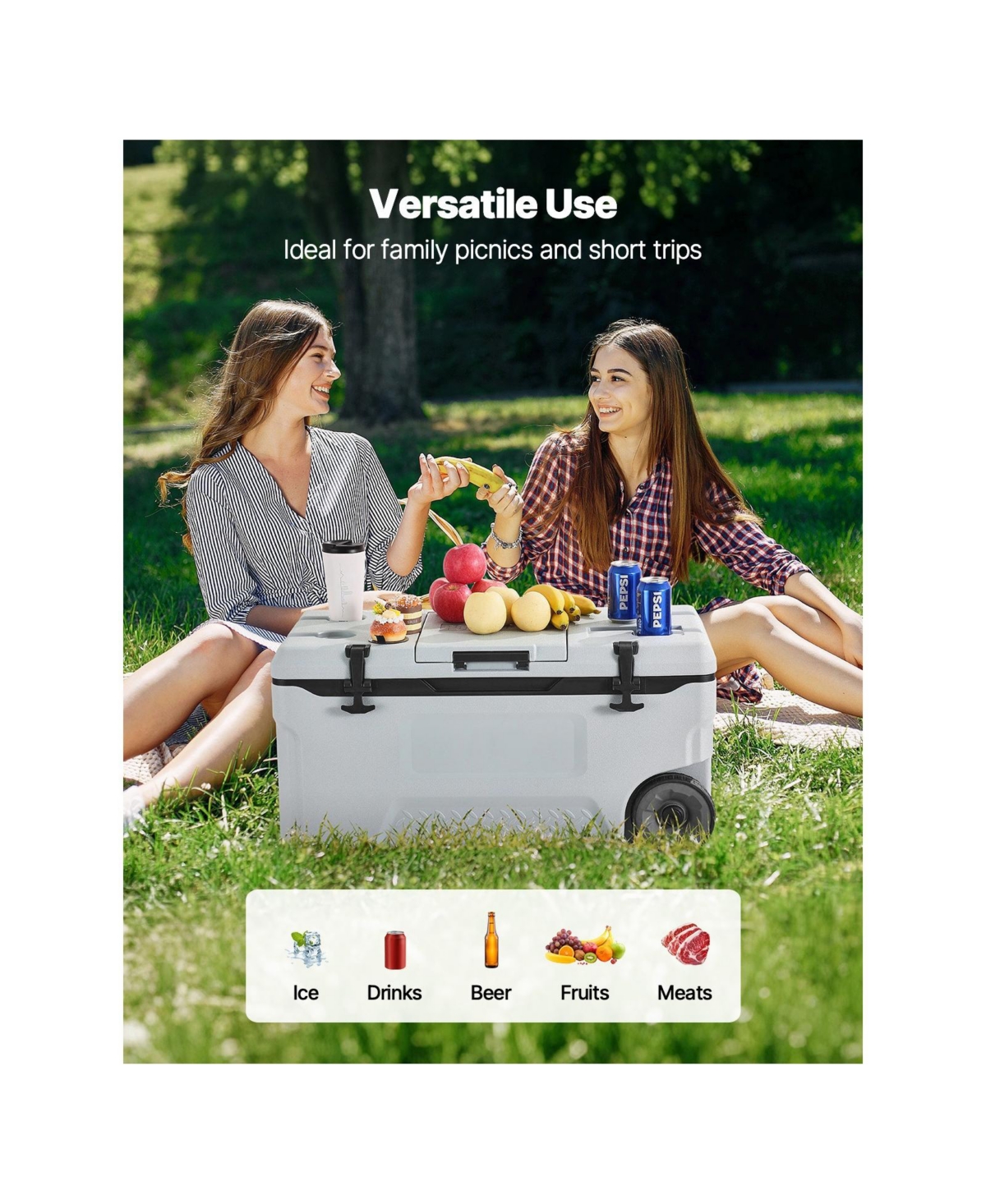 Cozito Portable Cooler, 74 qt Wheeled Cooler with Handles and Cup Holder
