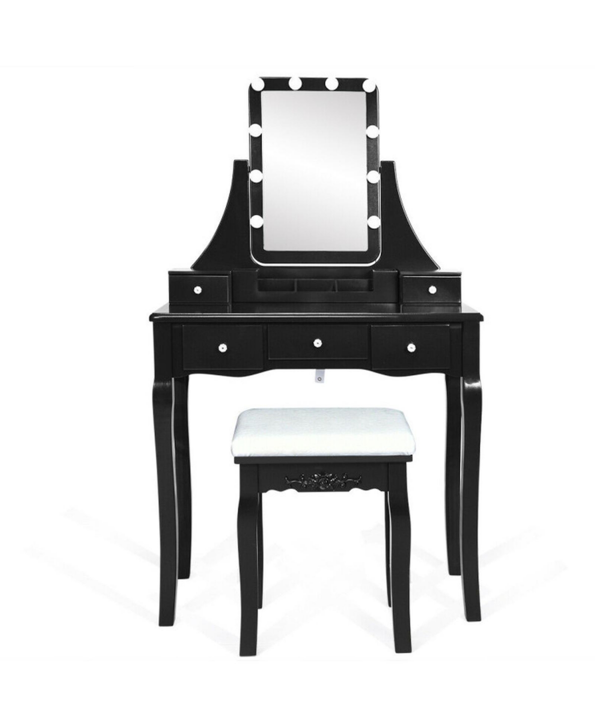 Gouun Wood Vanity Table Set with Tri-Fold Mirror and Drawer