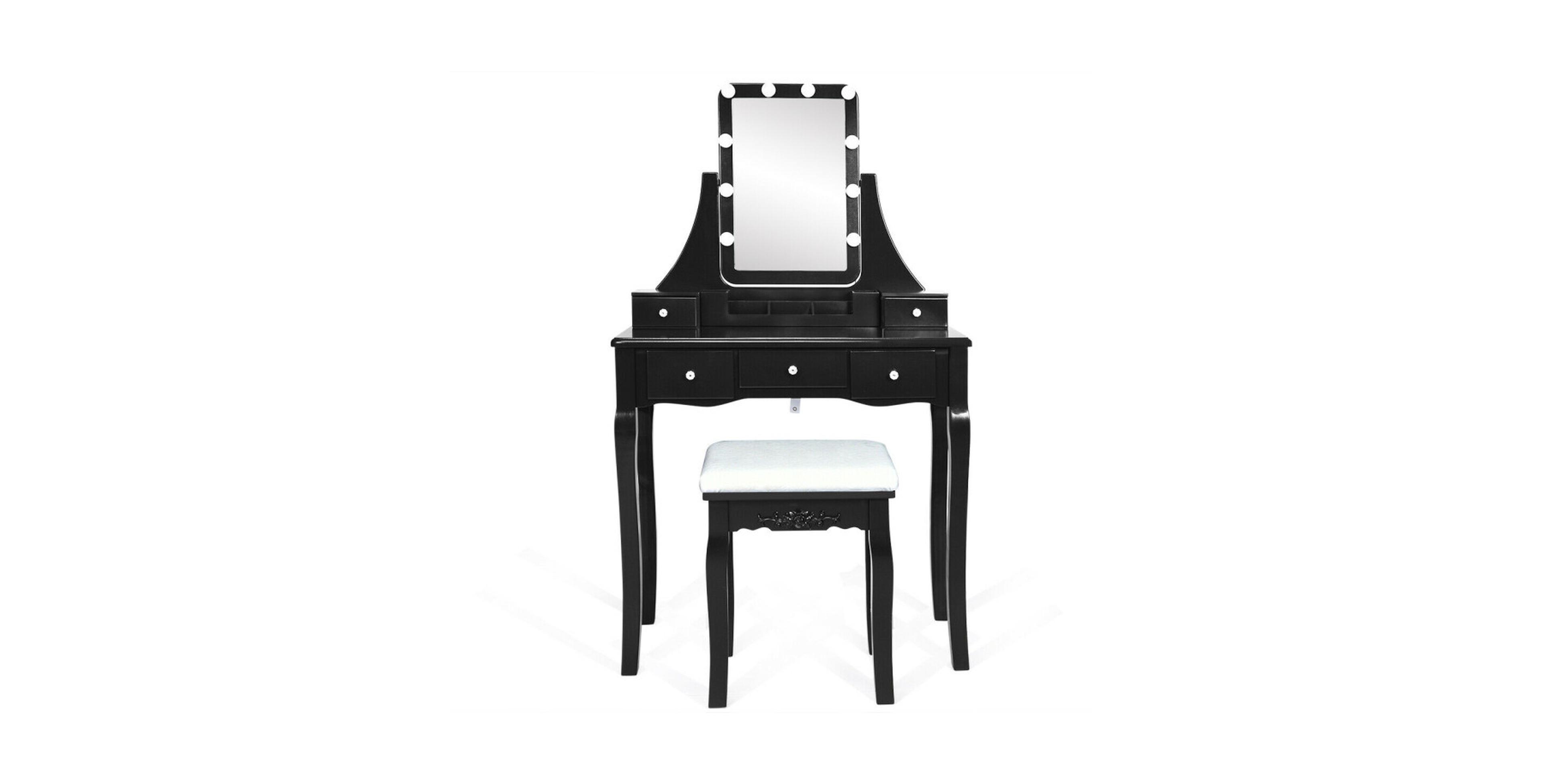 Gouun Wood Vanity Table Set with Tri-Fold Mirror and Drawer