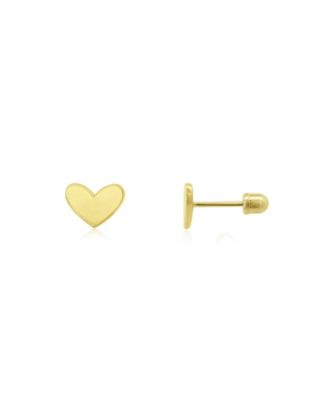 Chubby Heart Screw Back Stud Earrings 14K Yellow Gold