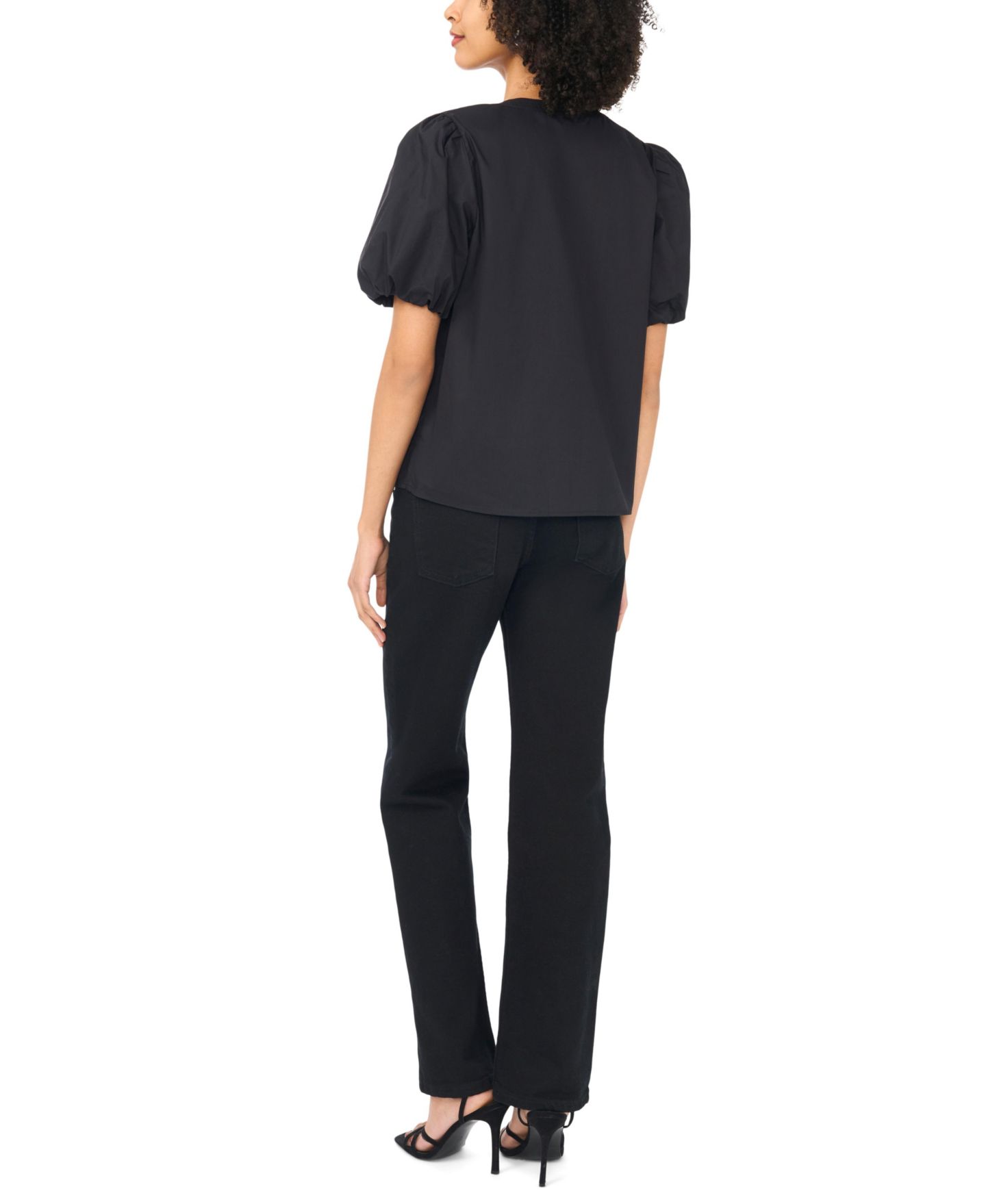 Женская блузка Vince Camuto Organdy Short-Sleeve Puff, цвет: Насыщенный чёрный — фото 5