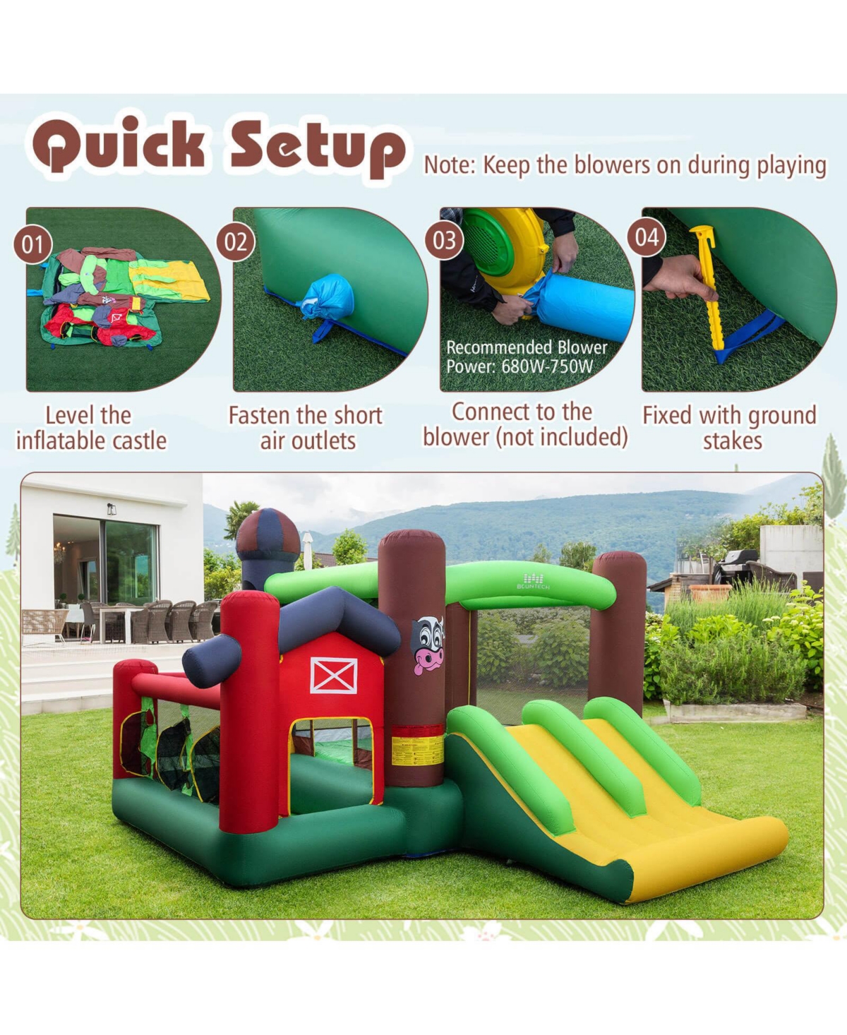 Costway Farm Themed Inflatable Castle Kids Bounce House with Double Slides Blower Excluded