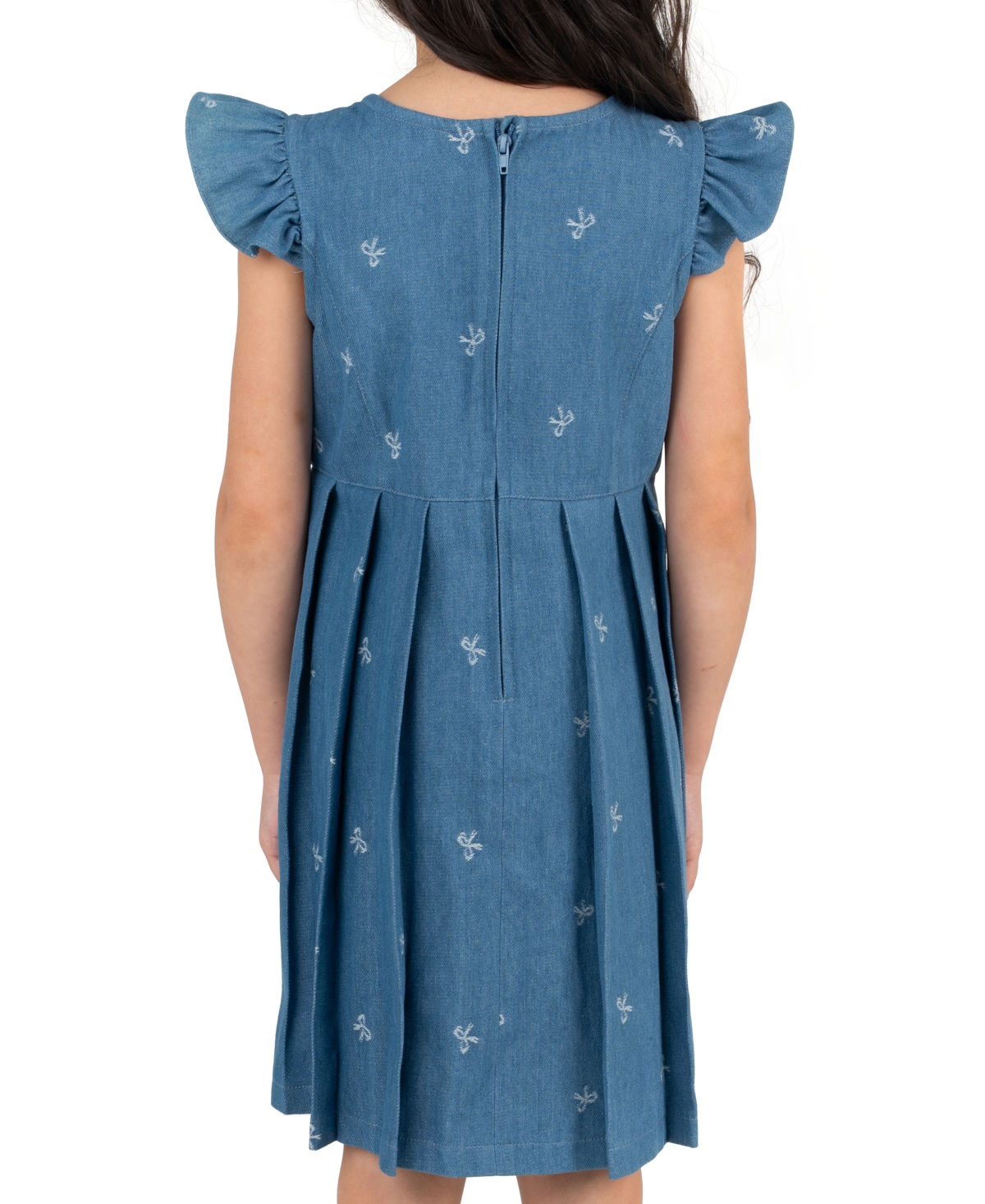 Rare Editions Girls' 2T-6x Demin Bow Pleated Dress with Bag