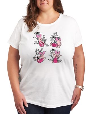 Plus Size Winnie The Pooh Piglet Flowers Graphic T-Shirt