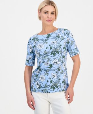 Petite Boat-Neck Elbow-Sleeve Top, Macy's Exclusive