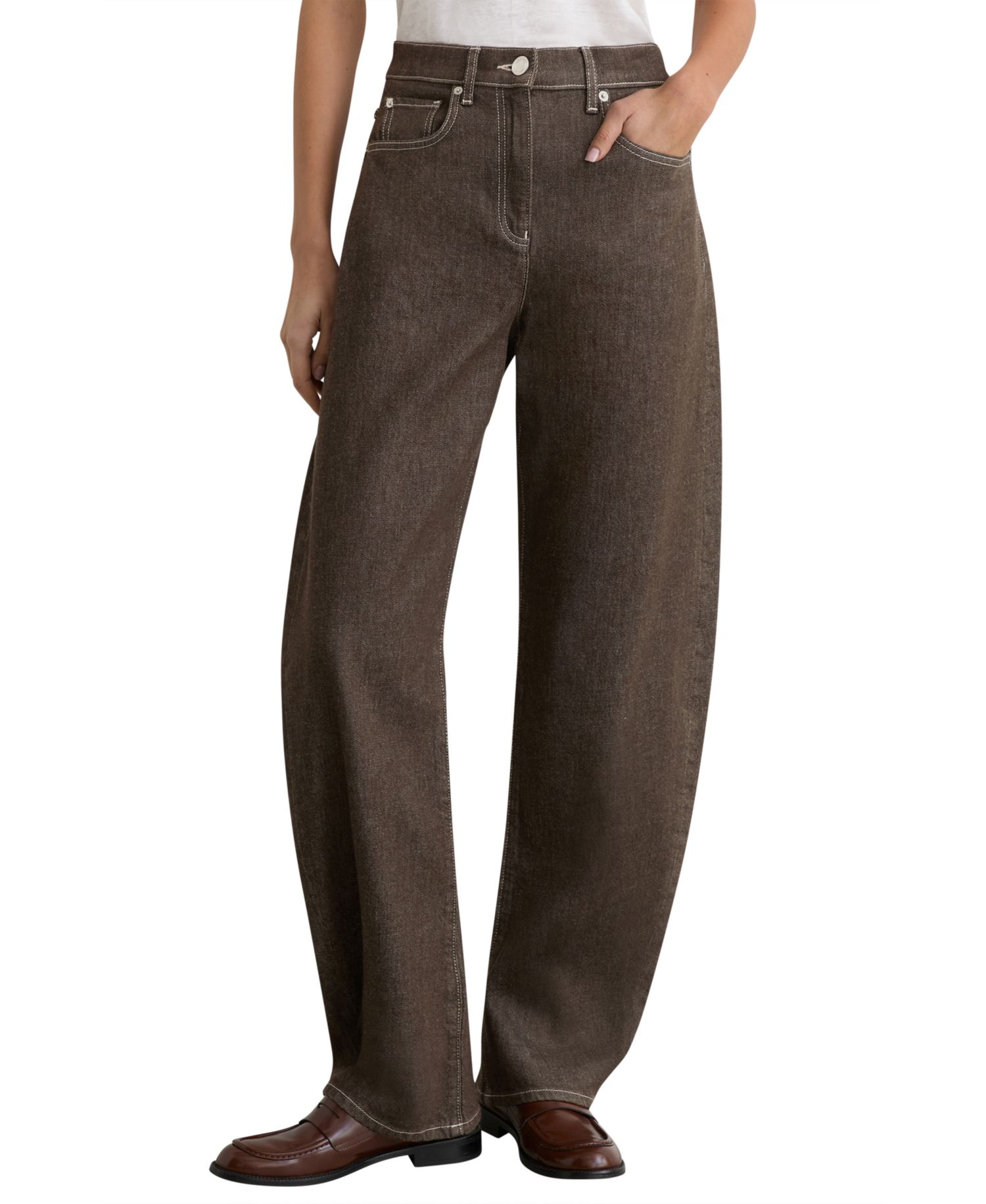 Women's Barrel-Leg Topstitched Jeans