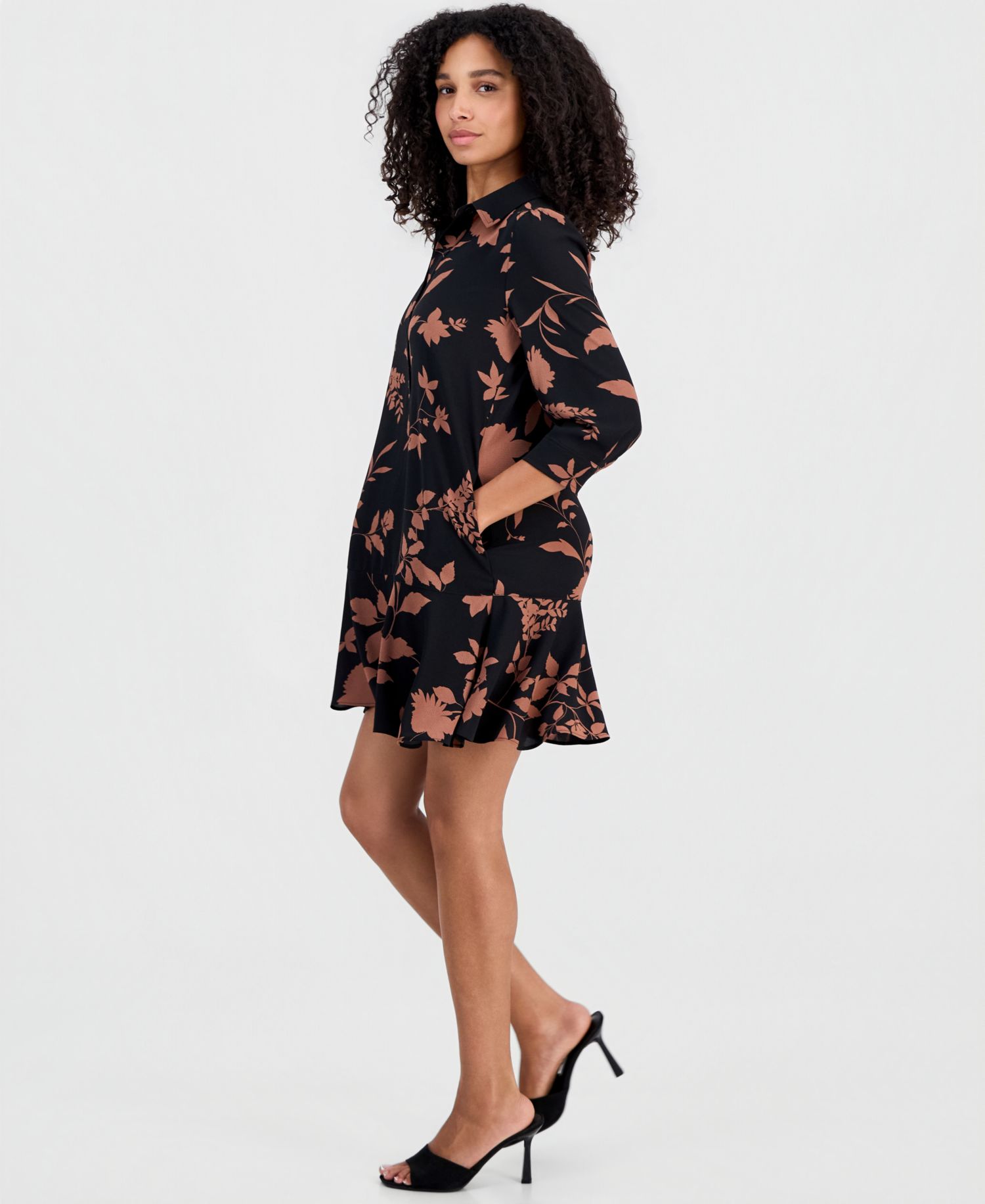 Petite Printed Ruffle-Hem Scuba Dress