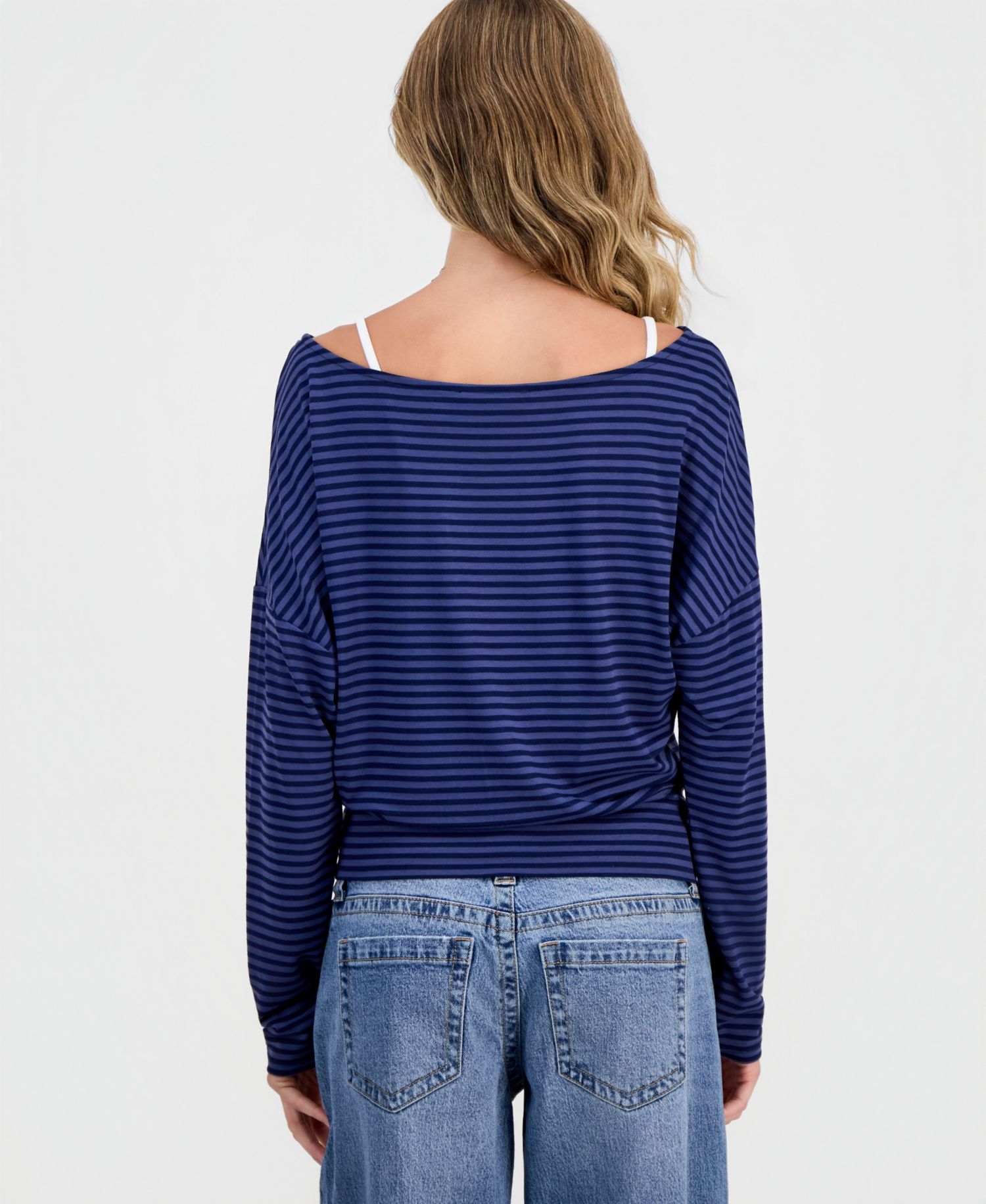 Juniors' Striped Layered-Look Dolman-Sleeve Top