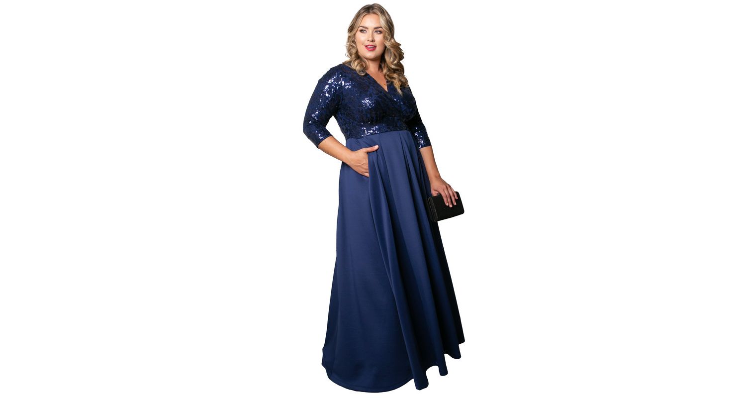 Women's Plus Size Paris Pleated Sequin Gown