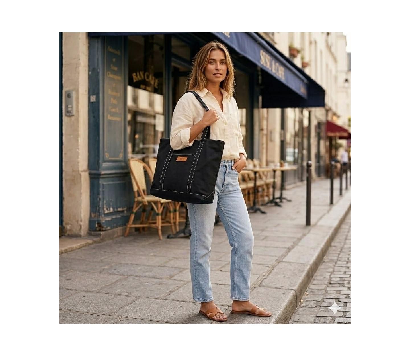 Женская сумка SUSU Canvas Laptop Commuter Work Everyday Shoulder Purse, цвет: Чёрный — фото 2