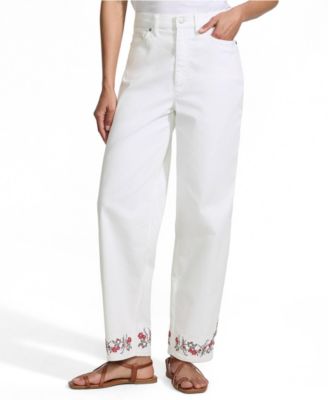 Petite Denim High Rise Barrel Leg Ankle Jeans
