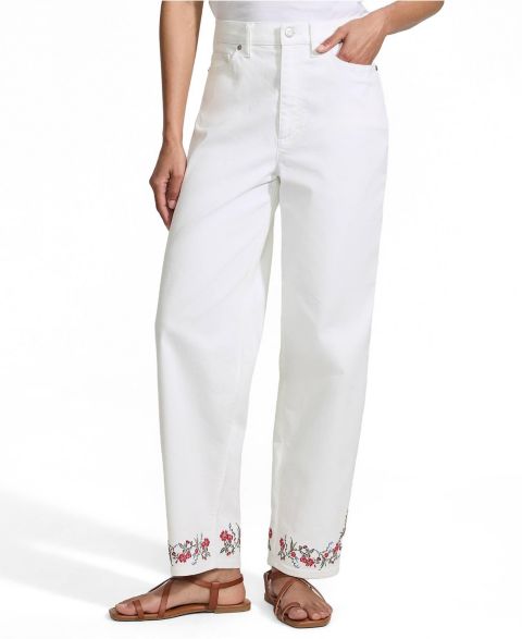 Женские джинсы Lands' End Petite Denim High Rise Barrel Leg Ankle, цвет: Вишнёвый / Белый