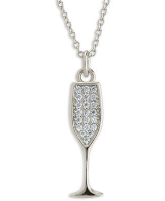Sterling Forever Rhodium-Plated Brass Pave Cubic Zirconia Champange Flute Pendant Necklace - Silver