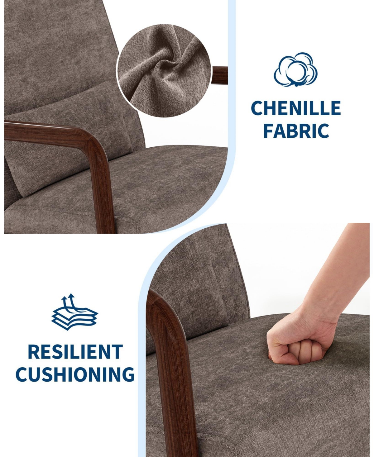 gaomon 2-Piece Chenille Accent Chairs, Mid-Century Style, Sturdy Wooden Frame, Comfortable Reading Chair with Lumbar Pillow