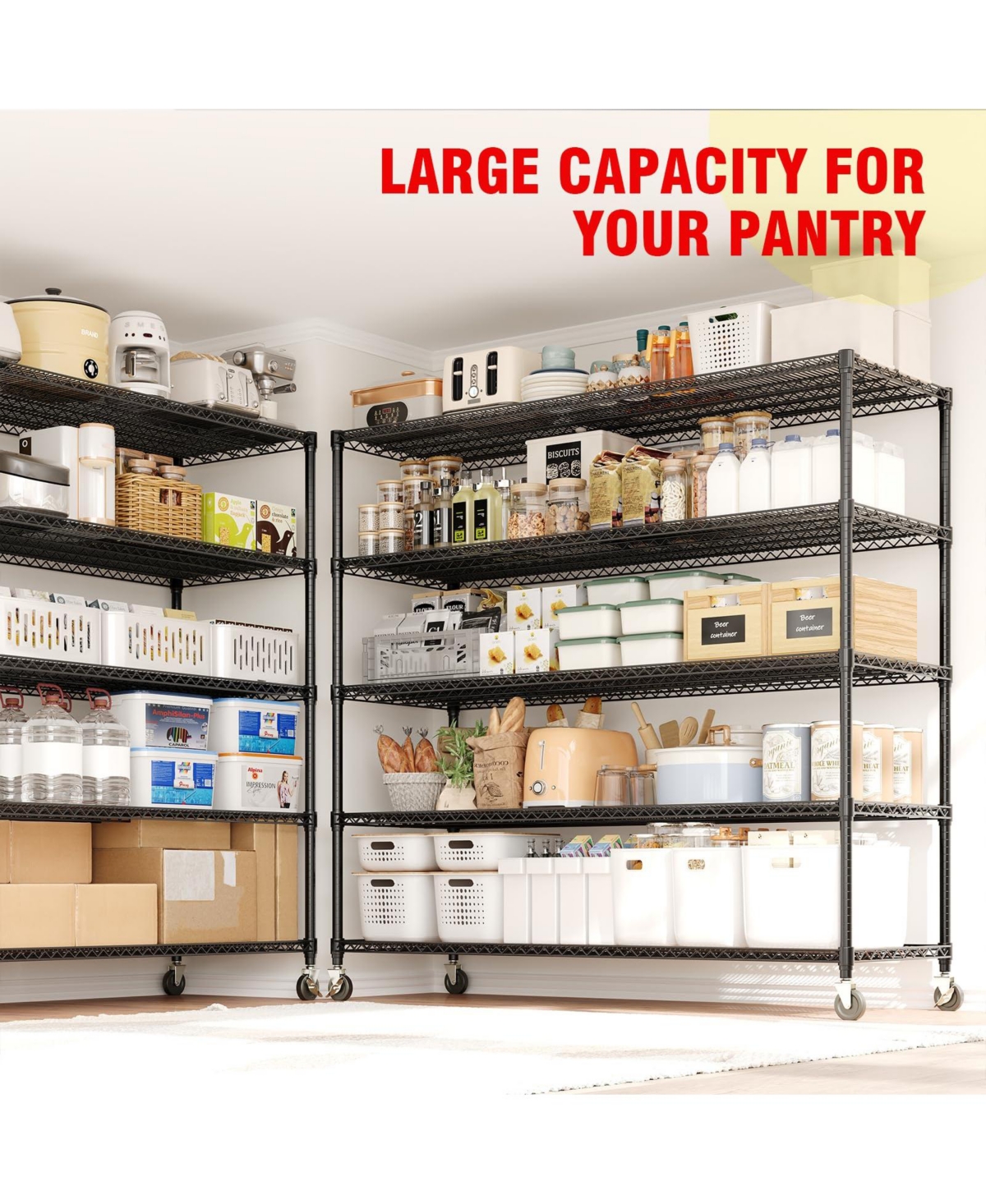 gaomon 60-Inch-Wide 4-Tier Storage Rack With Casters, 2,640-Pound Weight Capacity, Adjustable Metal Wire Shelves