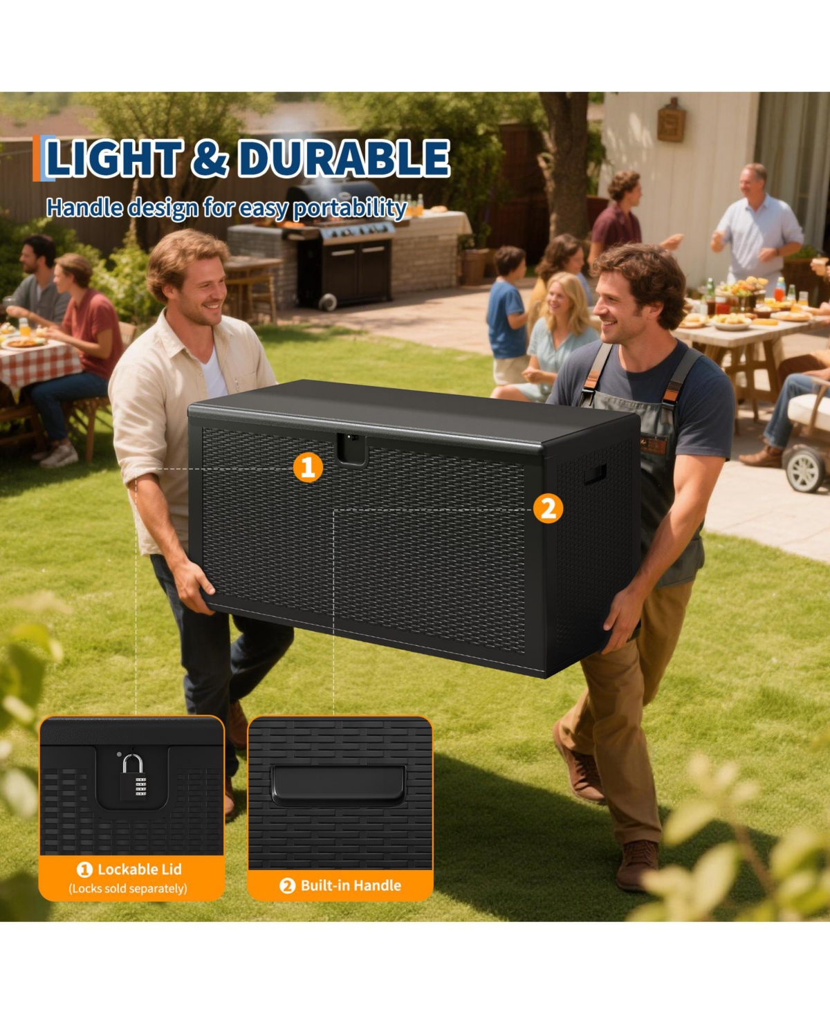 gaomon Gallon Outdoor Storage Box, Lockable Uv Resistant Storage Chest, Large Waterproof Resin Patio Storage Bin, Suitable for Patio