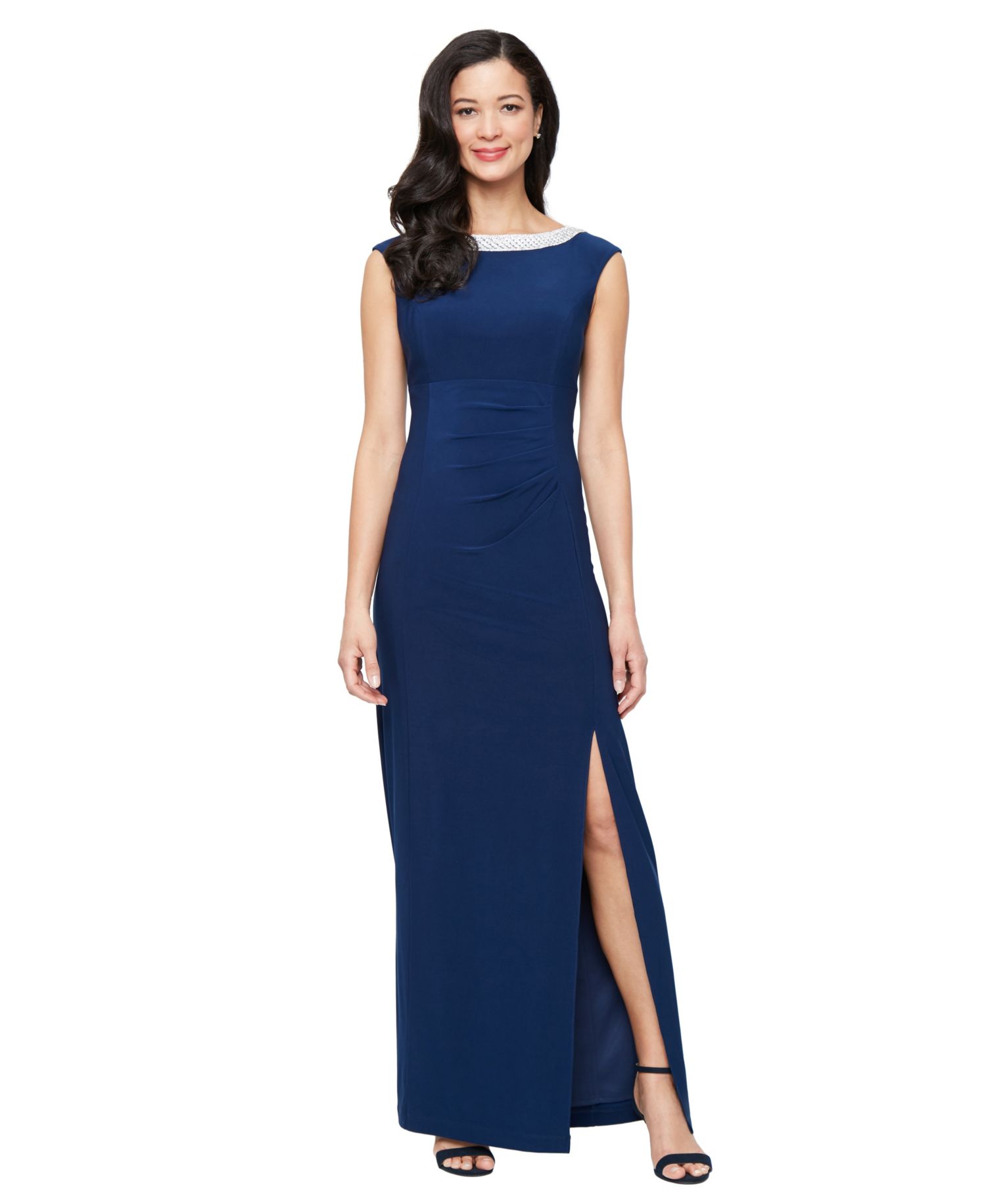Women's Embellished-Neck Side-Slit Gown
