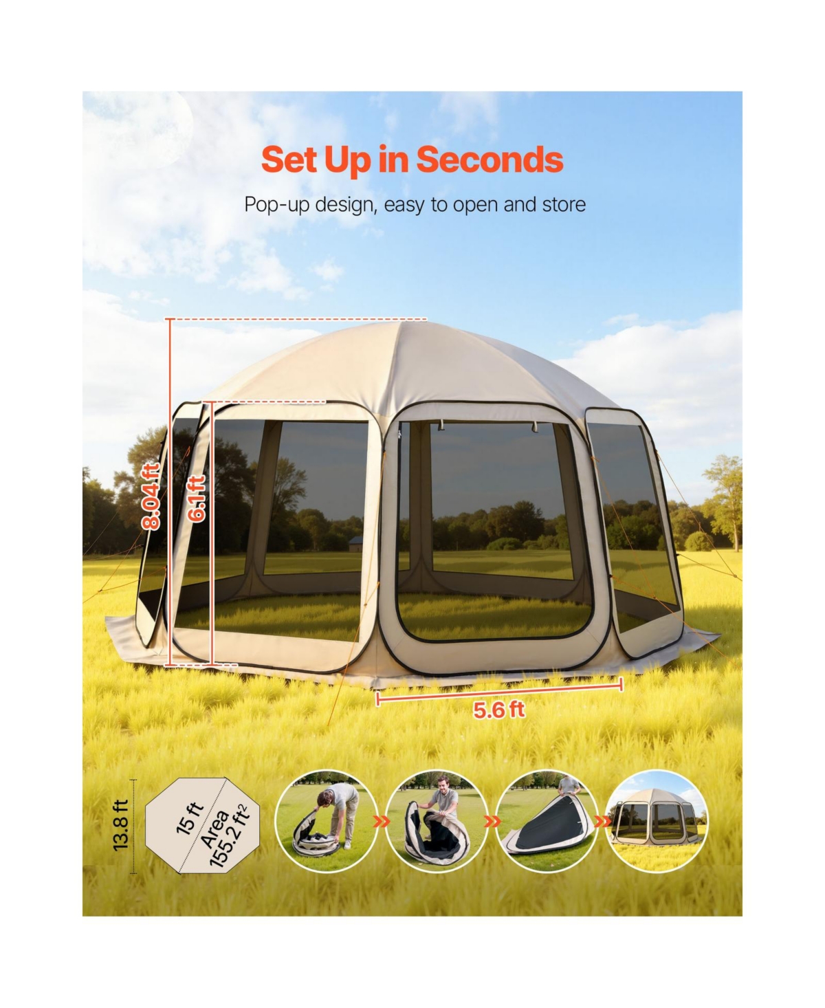 Cozito Screen House Tent, 15 x 13.8 feet 12-15 Person Pop Up Canopy with Carry Bag