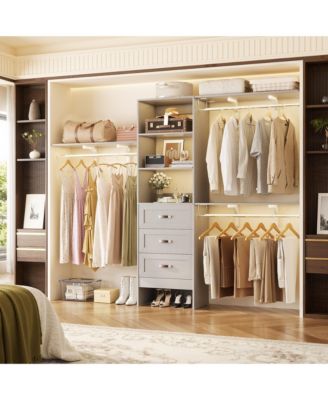 Closet Organizer System with Hanging Rods and Shelves, Wardrobe System with Drawers