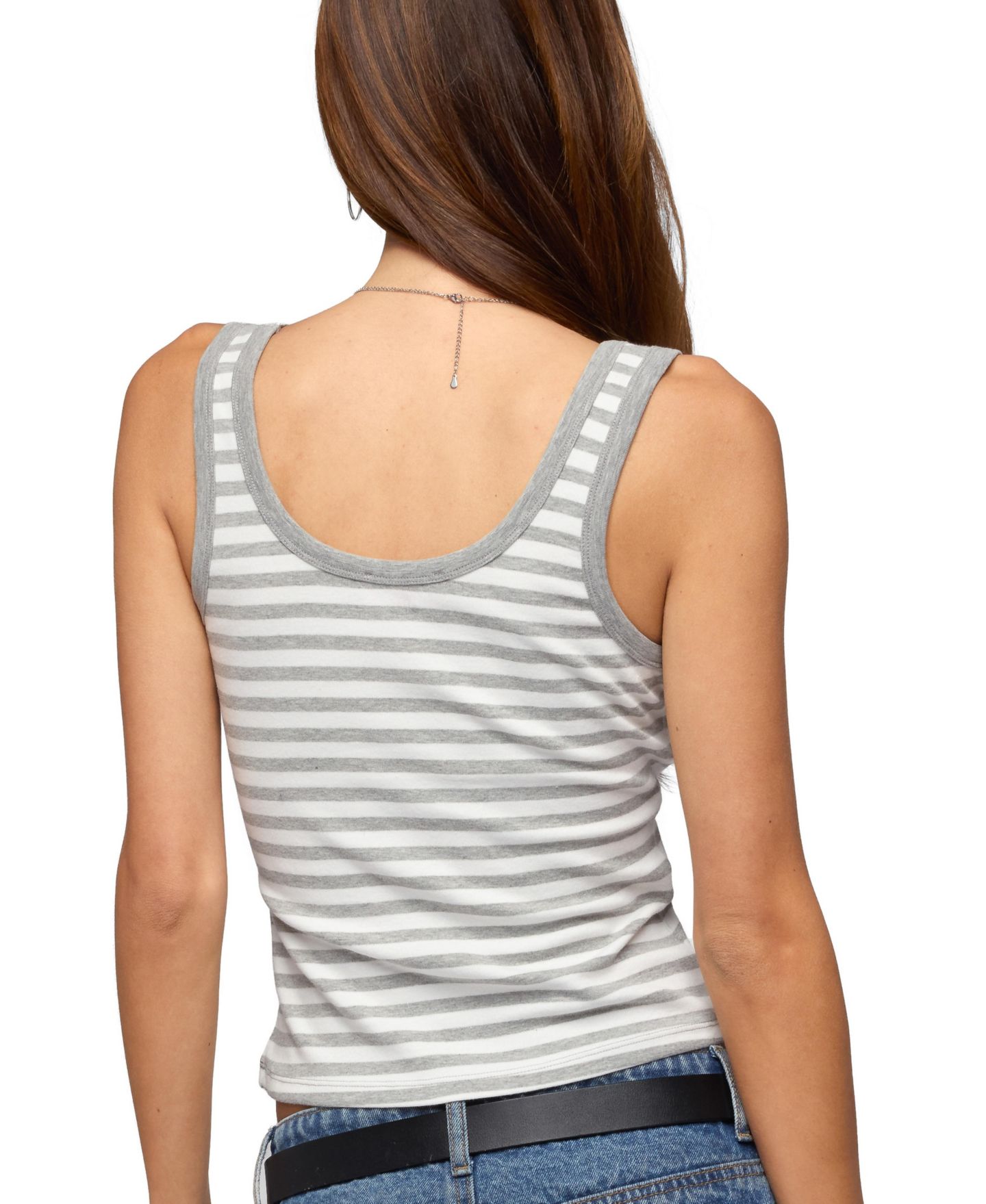 Женский топ Edikted Alethea Striped Scoop Neck, цвет: Серый меланжевый белый — фото 2