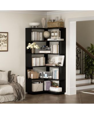 5-Tier Corner Bookshelf, Space-saving Bookcase Display Storage Shelf
