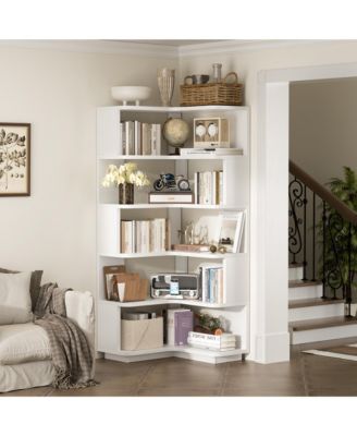 5-Tier Corner Bookshelf, Space-saving Bookcase Display Storage Shelf