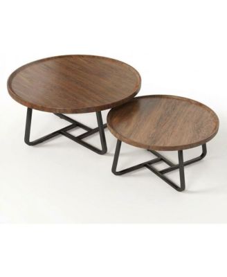 Modern Coffee Table Set of 2, Wrought Iron Small Round Tables, 80cm+60cm White Combo for Living Room or Office