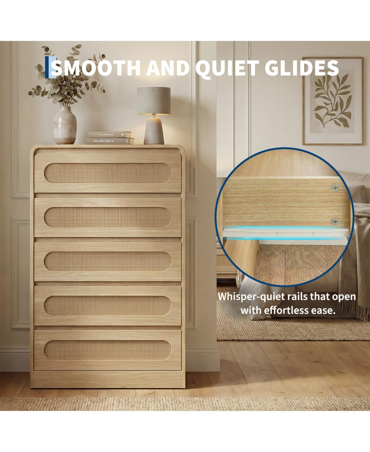 gaomon 5 Drawer Dresser, Farmhouse Wooden Vertical Dresser with Metal Handles, Modern Cabinet for Bedroom, Living Room