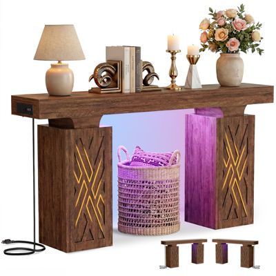 47" Entry Table with Charging Station, Console Table with RGB LED Light