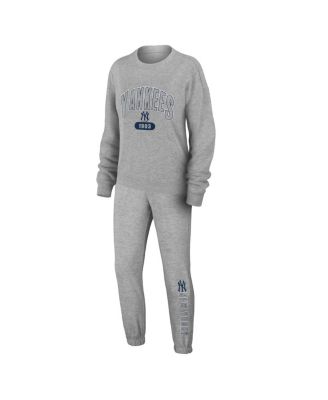 Women's Gray New York Yankees Plus Size Knitted Lounge Set