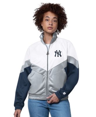 Women's White/Gray New York Yankees Teamwork Raglan Full-Zip Track Jacket