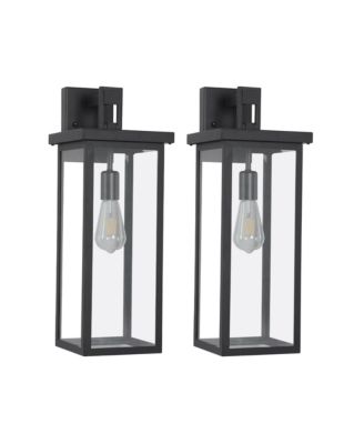 2 Pack 20 Inch Modern Outdoor Wall Lantern Black Metal Clear Glass Weatherproof Sconce for Porch Garage Entryway E26 Bulb Compatible No Bulbs