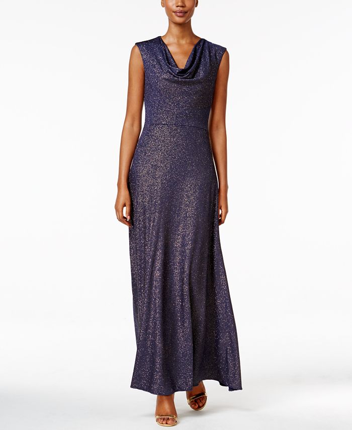 sparkle knit cowl neck gown